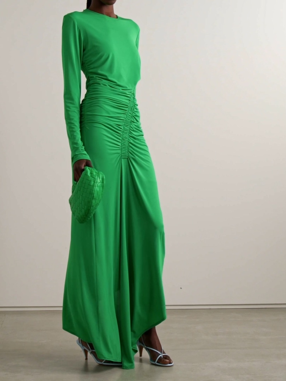 A.L.C. Asymmetrical Adeline Dress Green Ruched Long Sleeve Party Midi